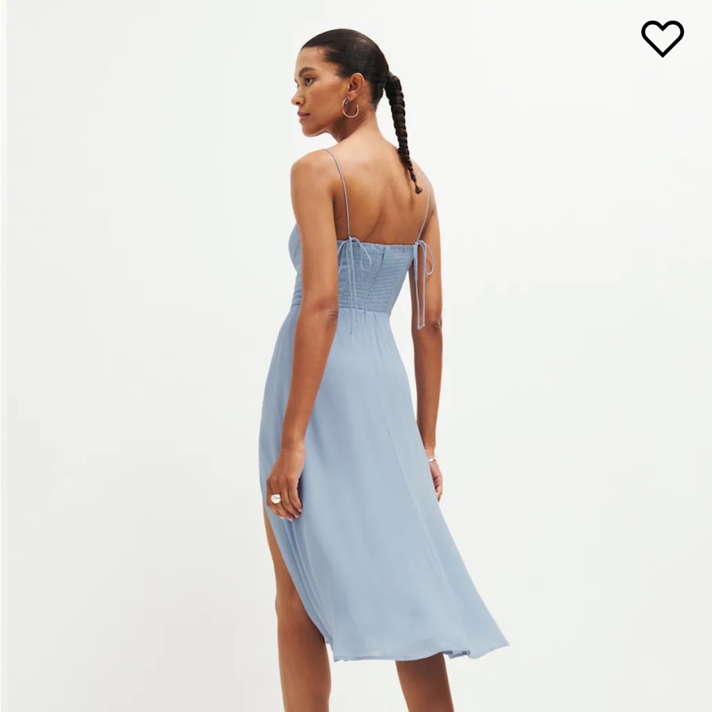 NWT Reformation Blue Juliette Dress Spaghetti Strap Leg Slit - Picture 4 of 5